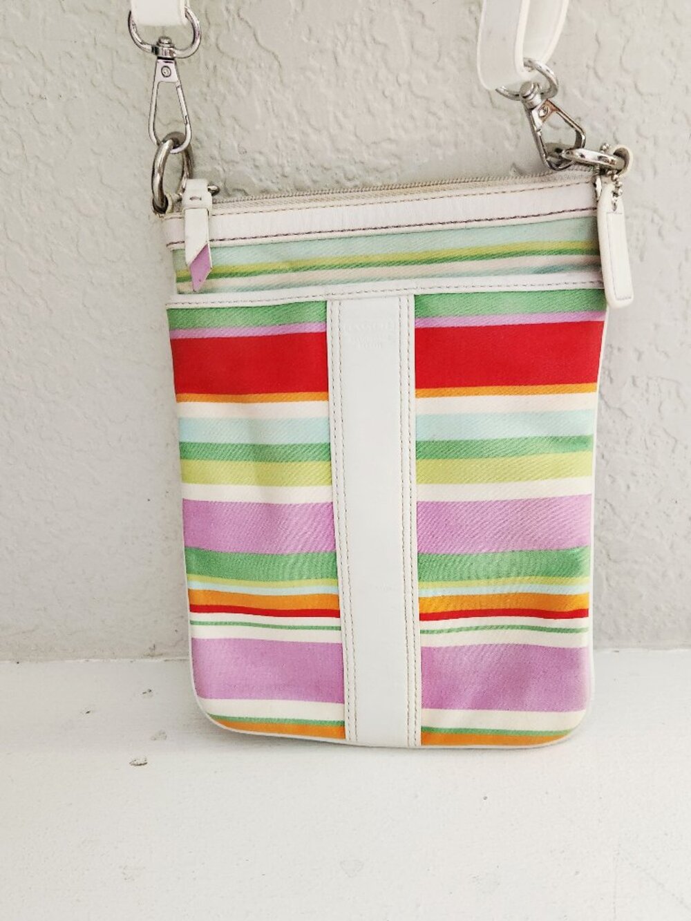 Vintage Coach Striped Swingpack Multi-Color Crossbody Bag Purse